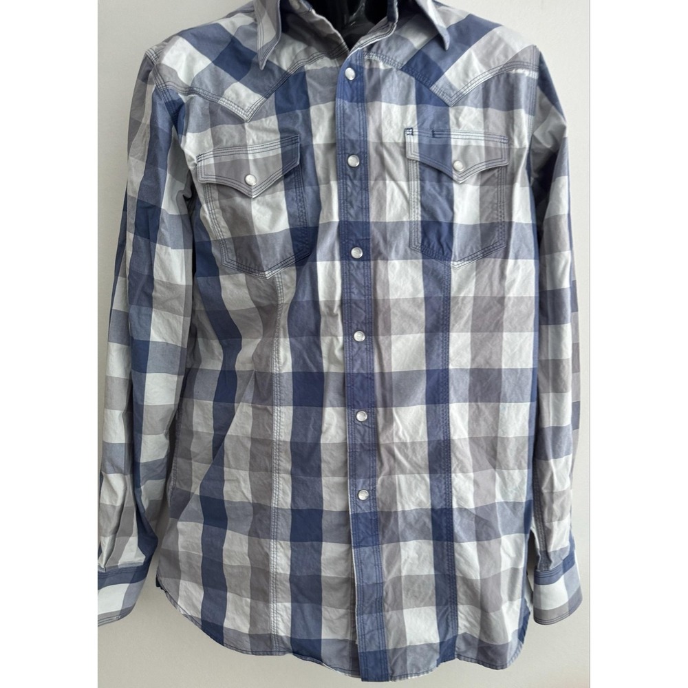 Stetson Shirt Mens L Blue Plaid Long Sleeve Western Snap Button-Up Cowboy Rodeo